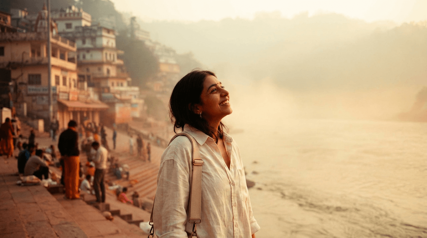 The founder — silhouette at dawn, somewhere in India